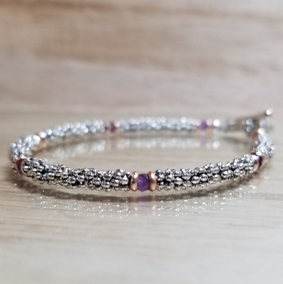 Beaded Amethyst & Rose Gold Gemstone Bracelet - Picture 4 of 6